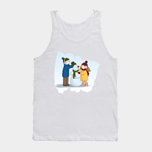 Couple in love Boy and Girl making Snowman Tank Top